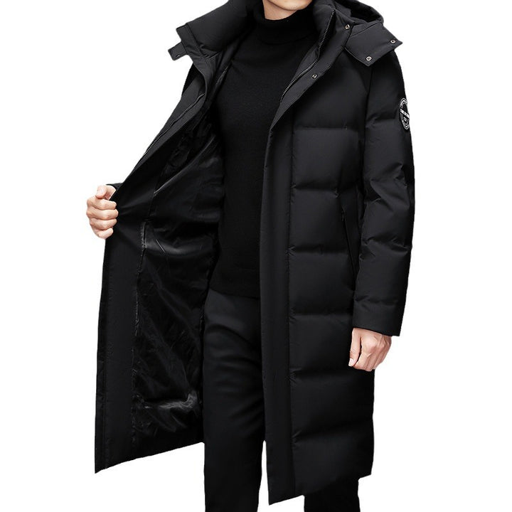 Herren Maxilanger Thermosteppmantel mit hohem Kragen und verdeckter Front Drune