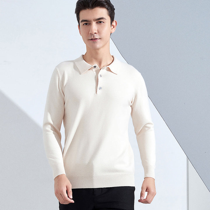 Herren Feiner Langarm-Poloshirt aus Feinstrick mit 3‑Knopf‑Leiste und schmaler Passform Drune