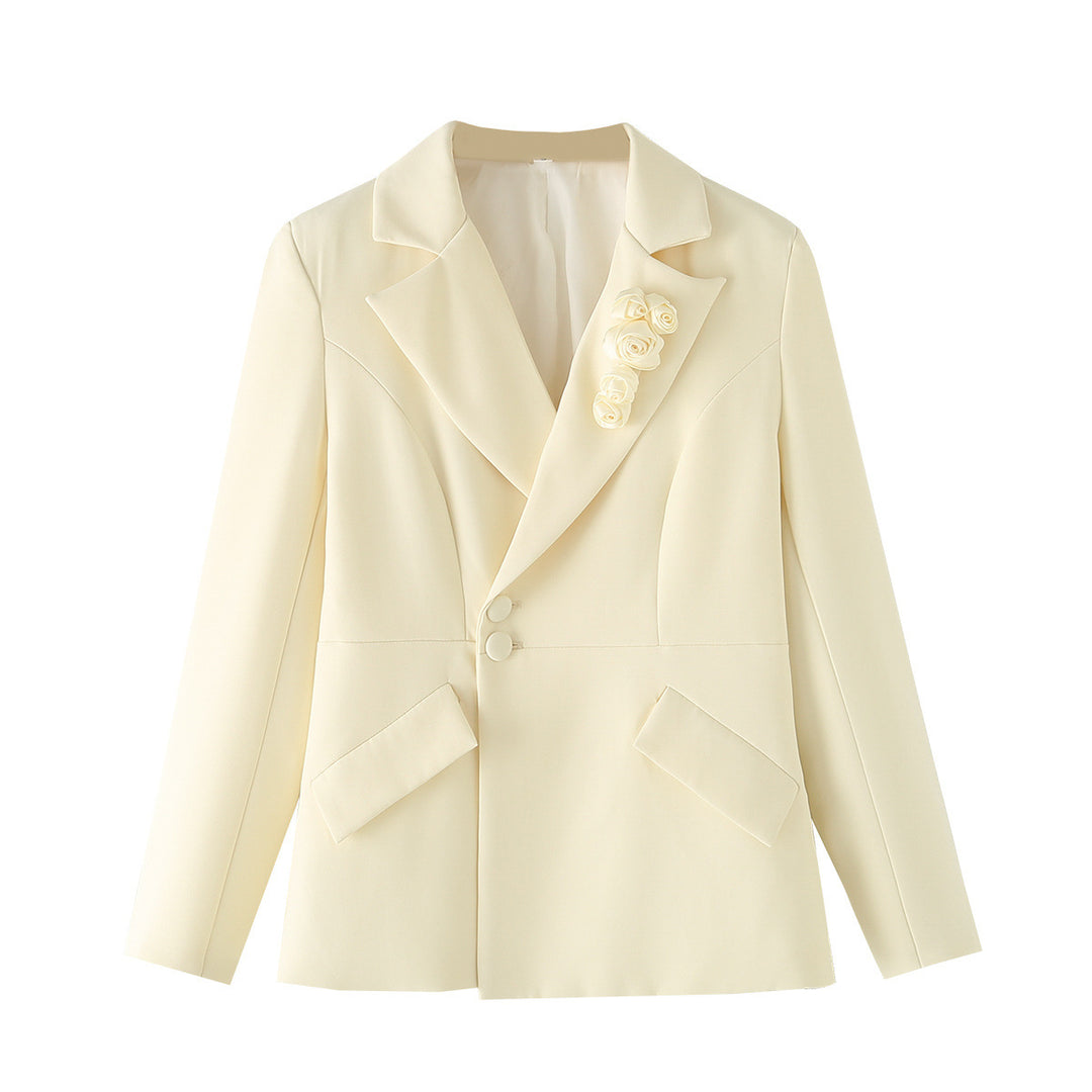 Damen nan taillierter Zweiknopf-Blazer mit Zierrosen am Revers und Pattentaschen Drune