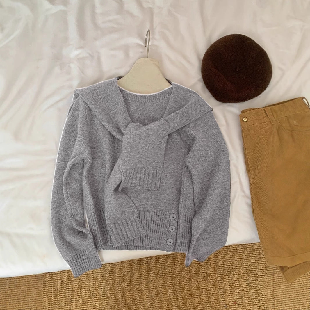 Damen eleganter pullover mit abnehmbarem Kragen Drune