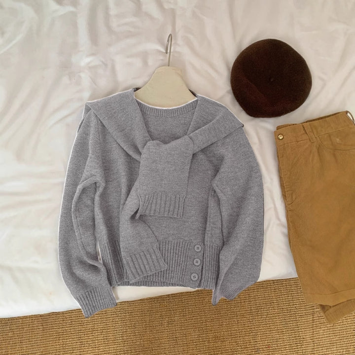 Damen eleganter pullover mit abnehmbarem Kragen Drune