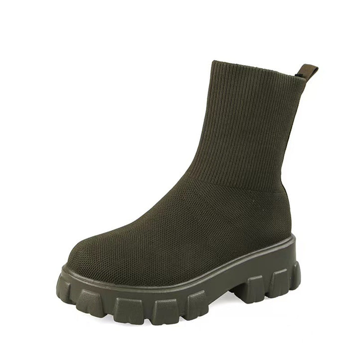 Damen  Strick-Stiefelette mit sockenähnlichem Schaft und markanter Profilsohle Drune