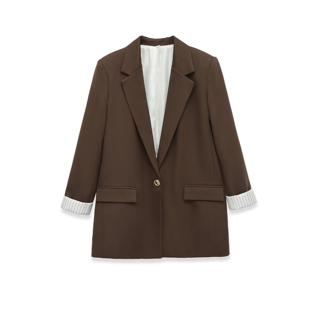 Damen Longline-Blazer mit aufgesetzten Pattentaschen und umgeschlagenen Ärmelaufschlägen Drune