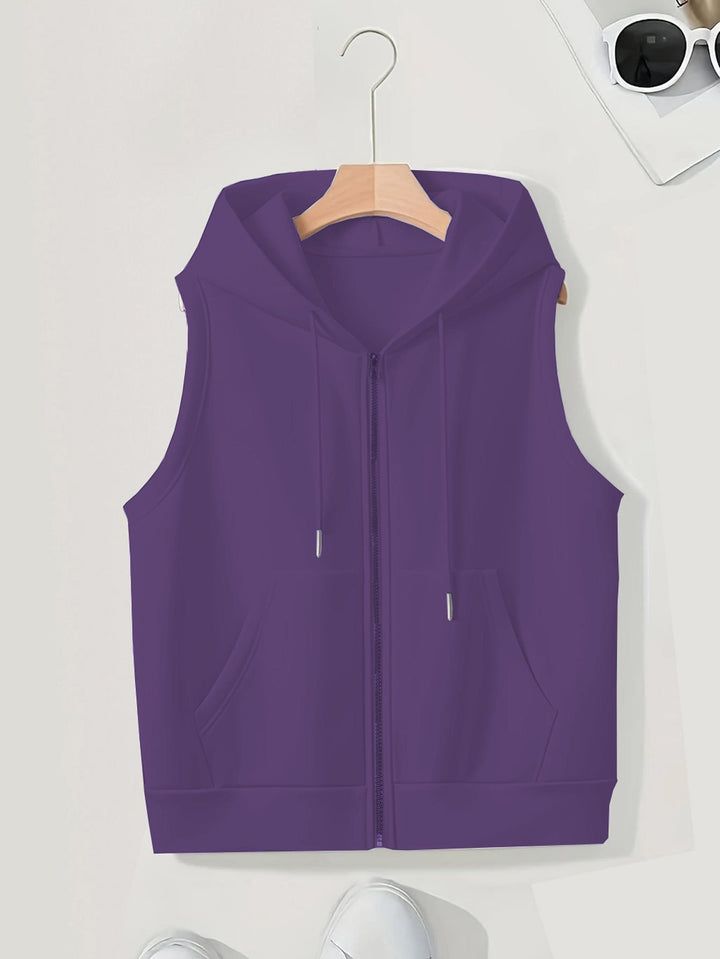 Damen Ärmellose Zip‑Hoodie‑Weste aus weichem Sweat mit Kängurutaschen Drune