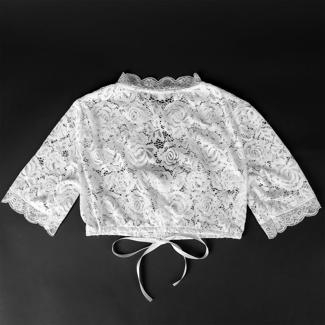 Damen nan Spitzenbolero kurz mit Stehkragen und Bindeband Drune