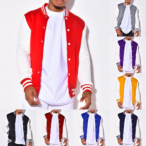 Herren nan Retro-Sport-Bomberjacke mit Druckknopfleiste, Kontrastärmeln und Rippbündchen Drune