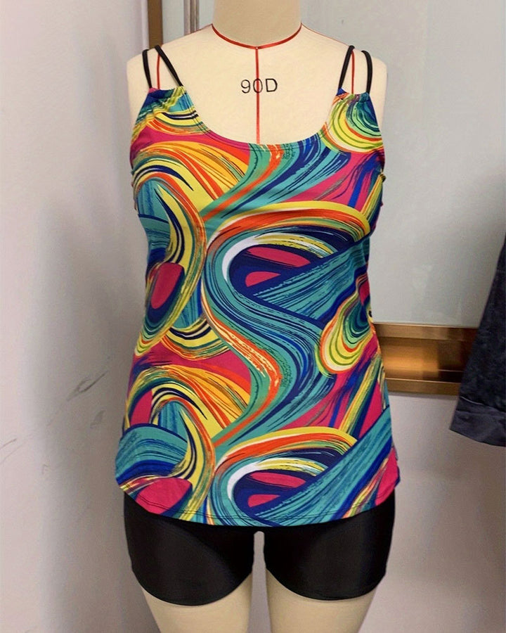 Damen Sportliche Tankini mit buntem Muster Drune