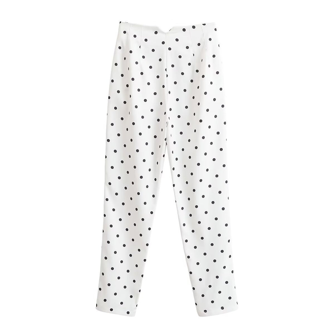 Damen Taillierte Stoffhose mit schmalem Bein, Bundfalten und Pünktchenmuster Drune