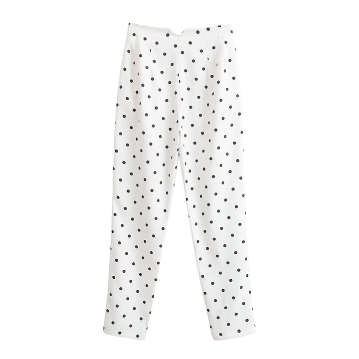 Damen Taillierte Stoffhose mit schmalem Bein, Bundfalten und Pünktchenmuster Drune