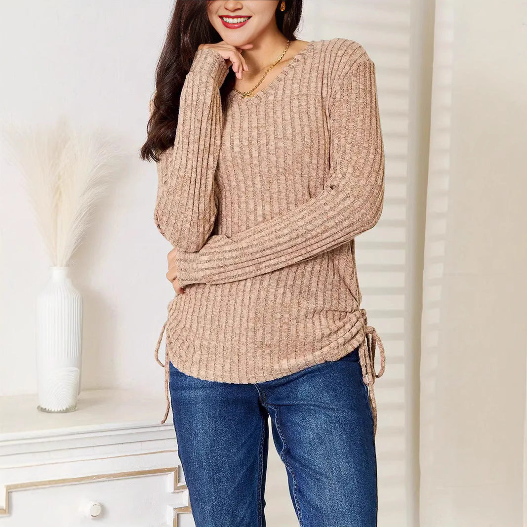 Damen lässiges und stylisches Langarmshirt mit Raffung Drune