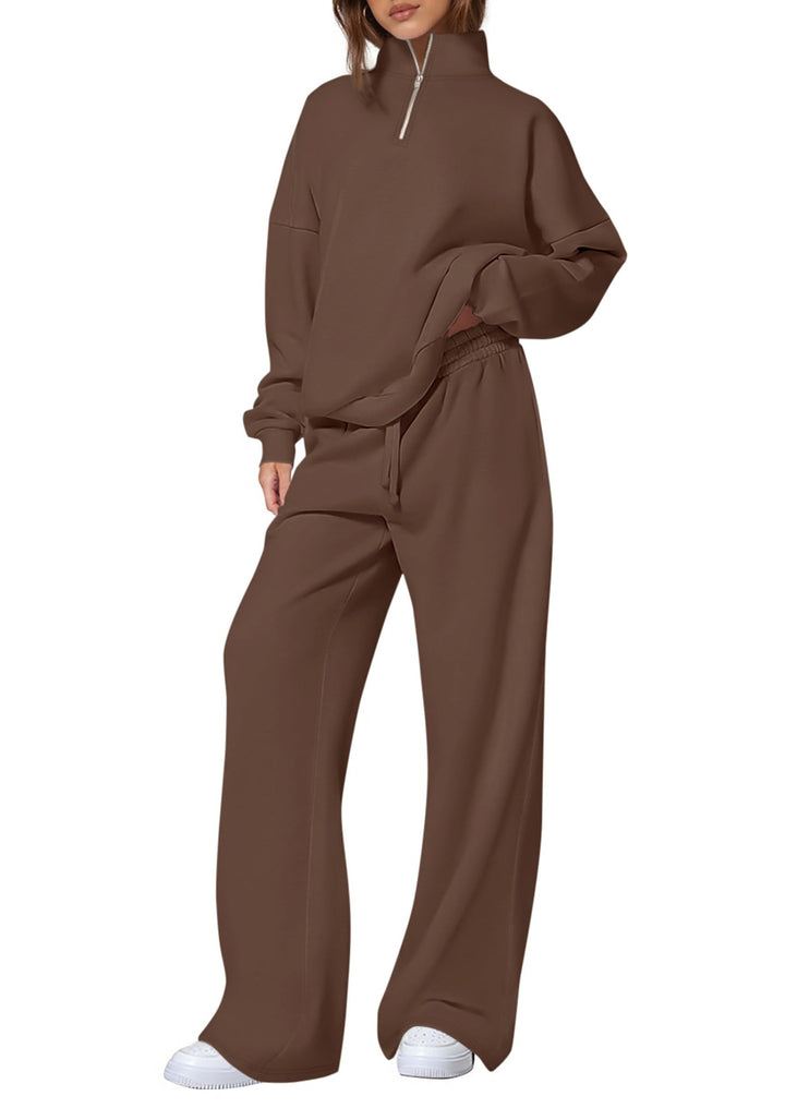 Damen lässiger Sweatpants-Set mit Stehkragen und Reißverschluss Drune