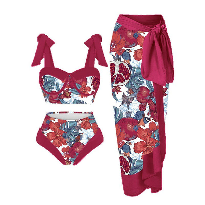 Damen Einteiler Badeanzug mit elegantem Wickelrock und modischen Riemen Drune