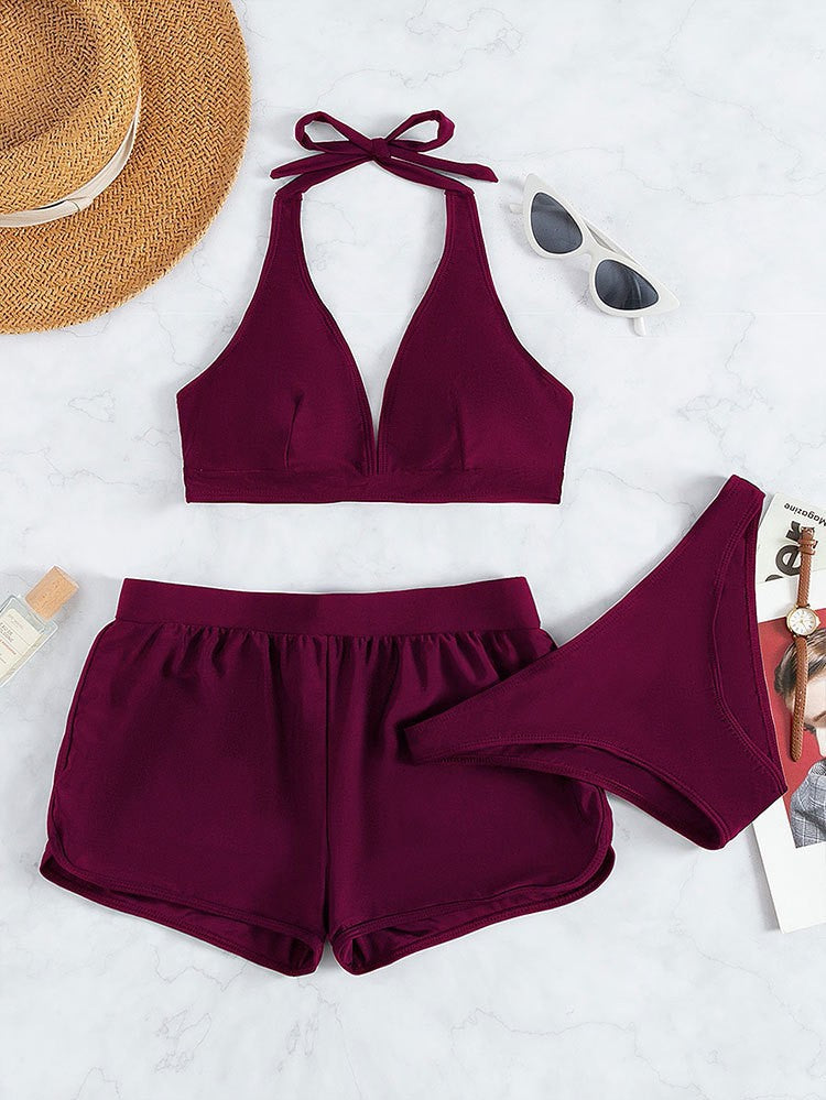Damen Sport-Bikini-Set mit hoch geschnittenem Oberteil und komfortablen Shorts Drune