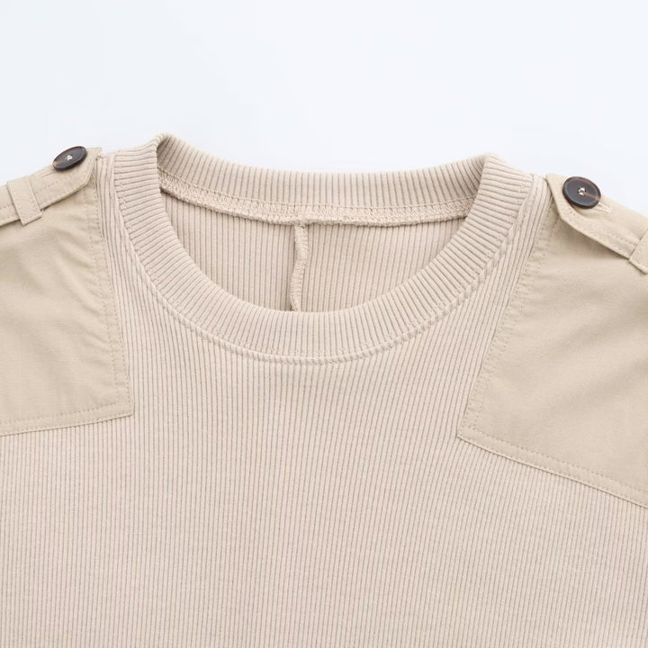 Damen Langarm-Kleid mit dekorativem Gürtel und Schulterdetails Drune