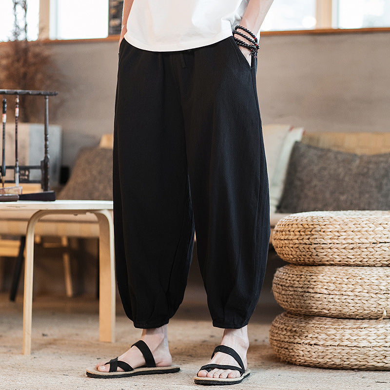 Herren Weite Harem-Loungehose mit elastischem Bund und gerafften Knöchelabschlüssen Drune