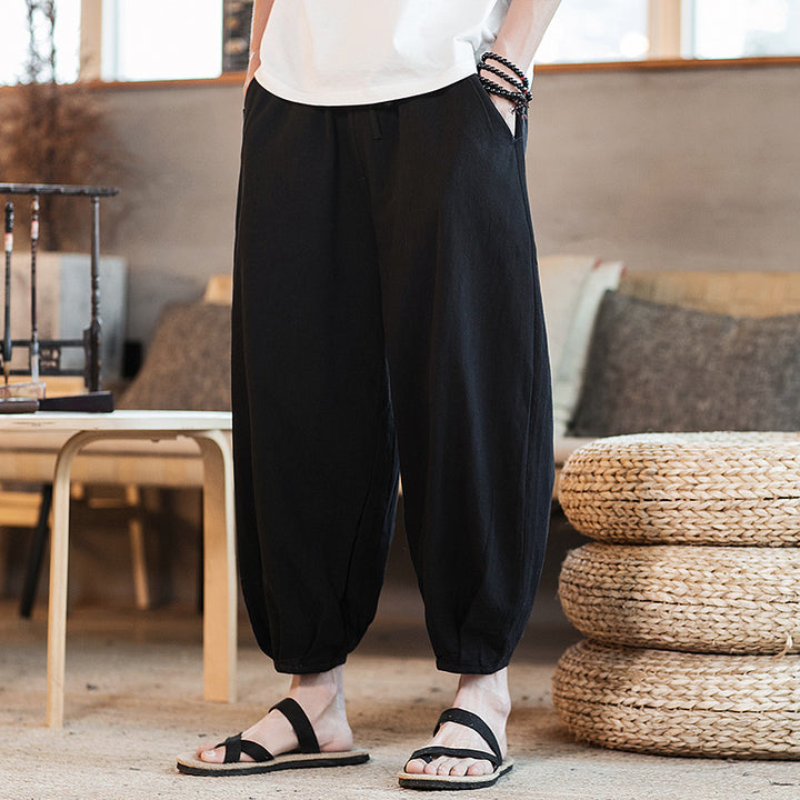 Herren Weite Harem-Loungehose mit elastischem Bund und gerafften Knöchelabschlüssen Drune