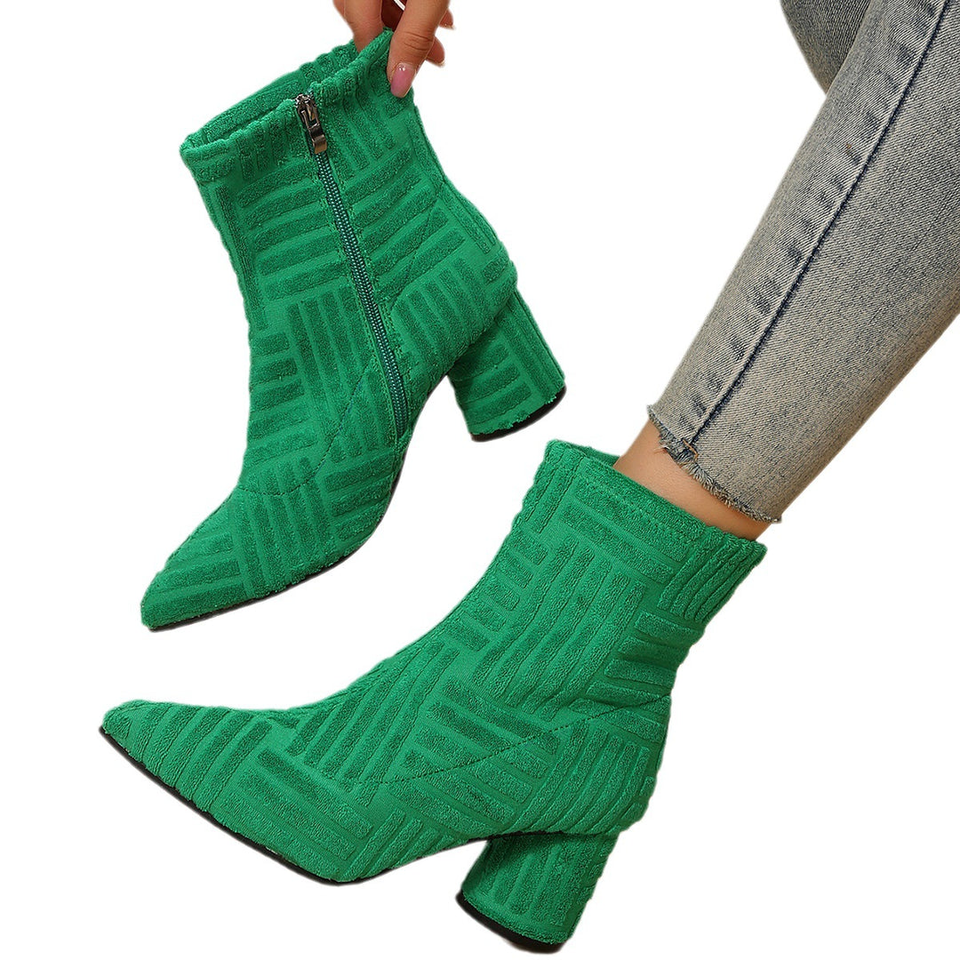 Damen Texturierte Ankleboots mit spitzer Schuhspitze und Blockabsatz Drune