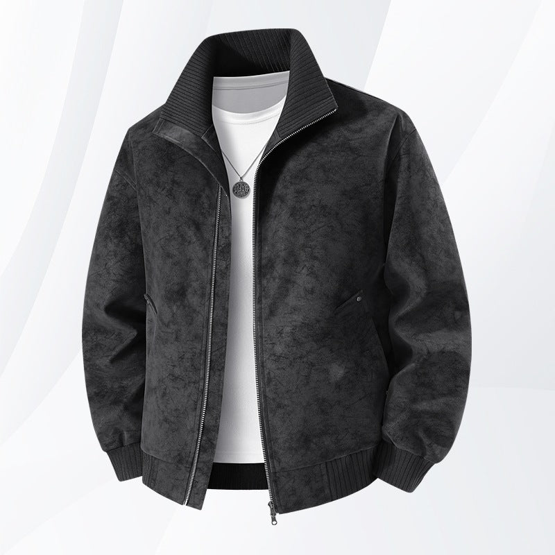 Herren Velours‑Imitat Bomberjacke mit Stehkragen, Thermofutter & Reißverschluss Drune