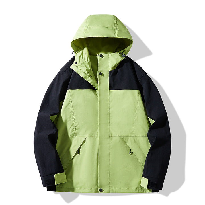 Herren Technische Colorblock Softshell‑Regenjacke mit verstellbarer Kapuze Drune
