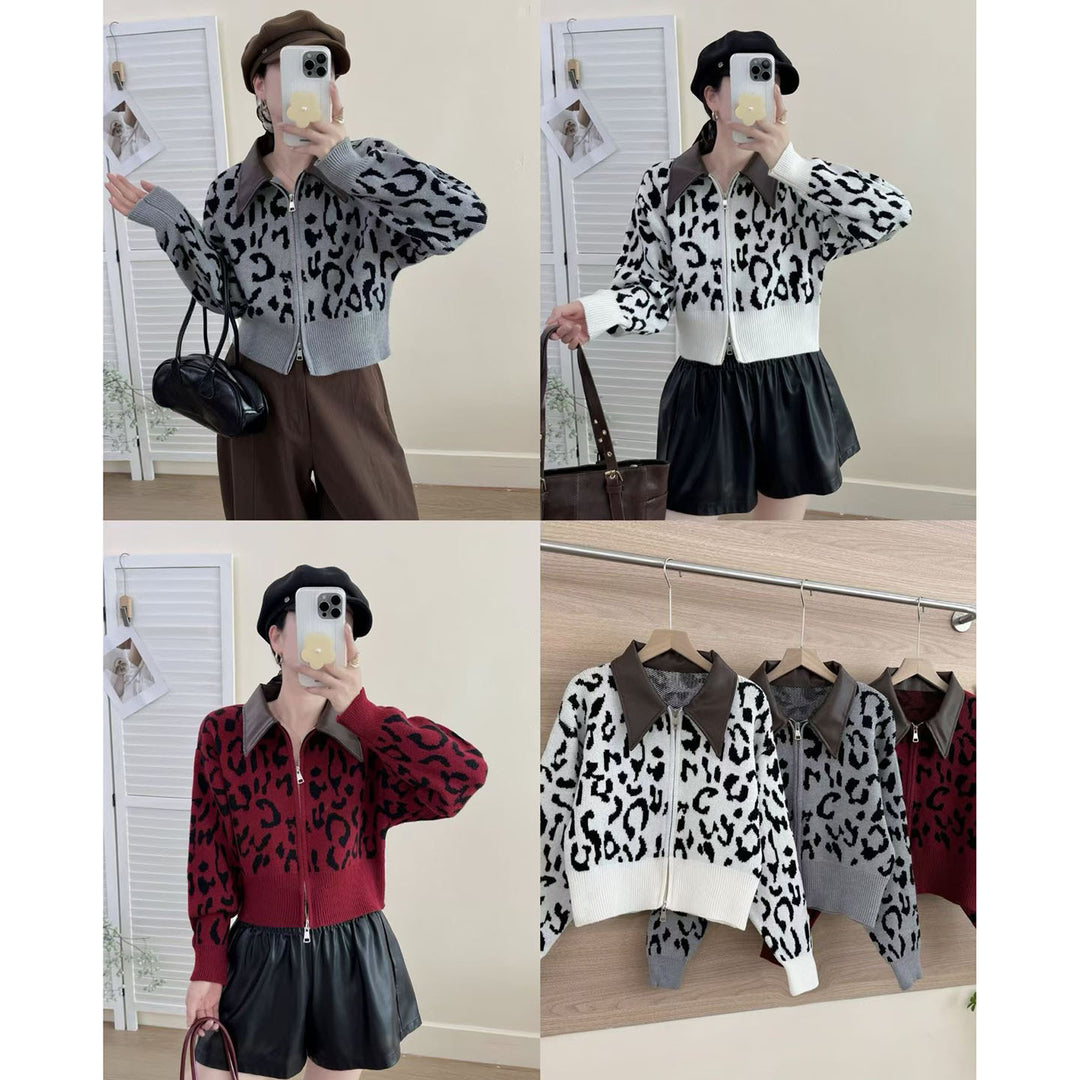 Damen Modische Kurzstrickjacke mit Reißverschluss Drune