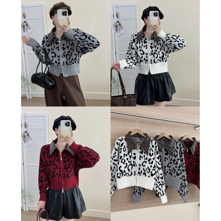 Damen Modische Kurzstrickjacke mit Reißverschluss Drune