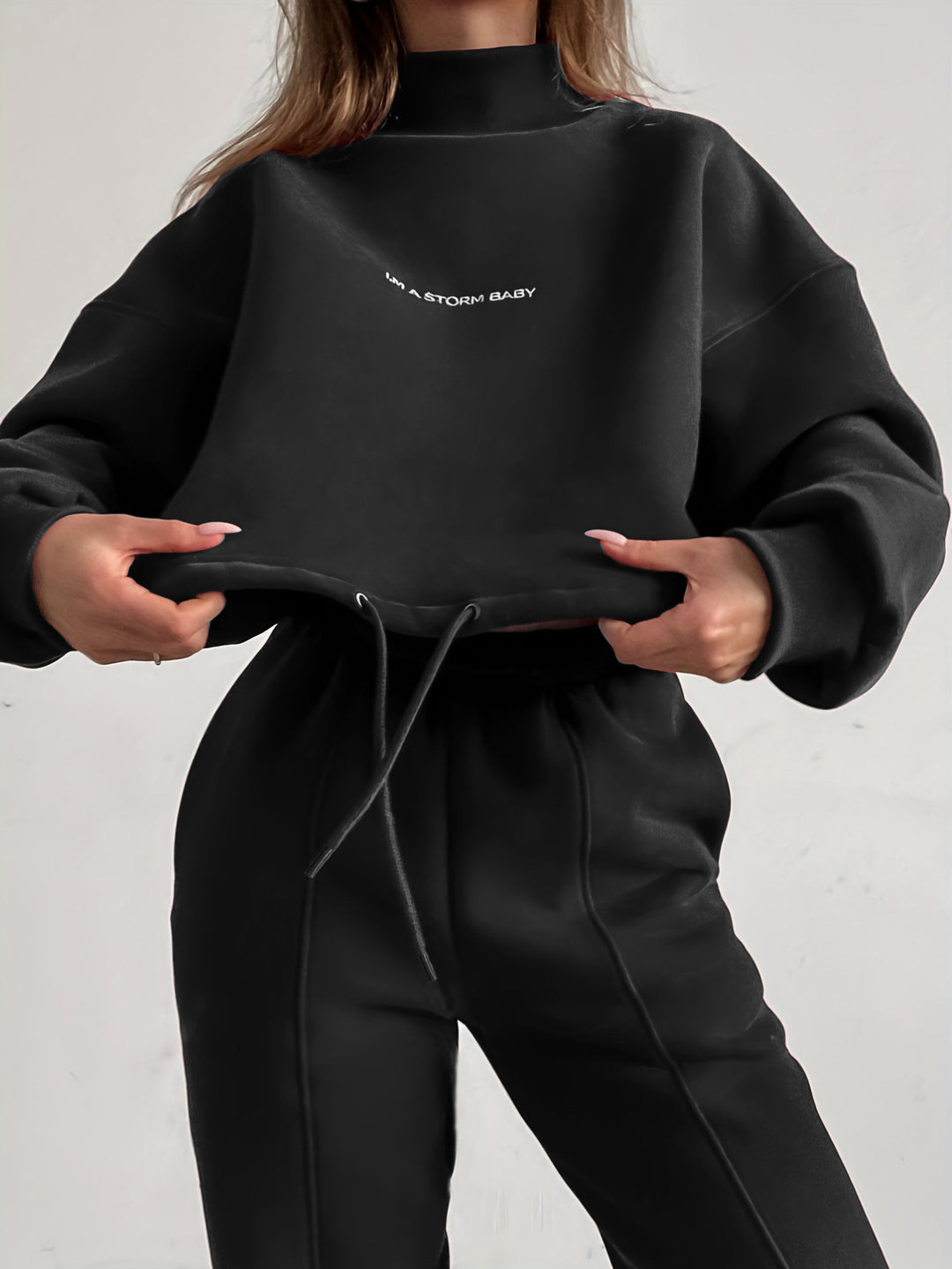 Damen Oversize-Lounge-Set mit Stehkragen und elastischer High-Waist-Jogginghose Drune