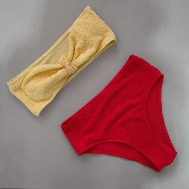 Damen Bikini-Set mit strukturierter Oberfläche und modischem Knoten Drune