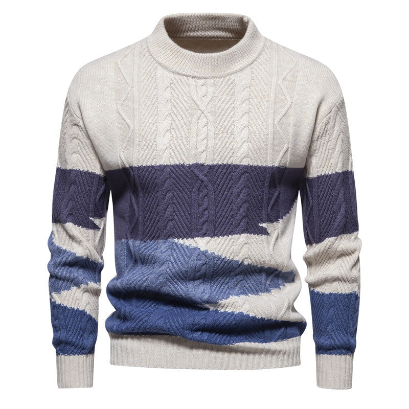 Herren Strukturiertes Colorblock Zopfstrick-Rollkragenpullover aus Baumwollmix Drune