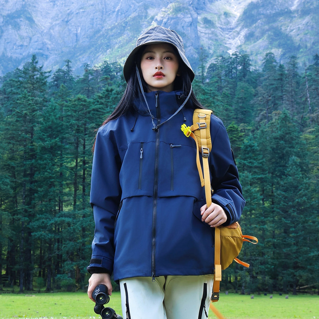 Herren Wasserdichte atmungsaktive Softshell Outdoorjacke mit verstellbarer Kapuze Drune
