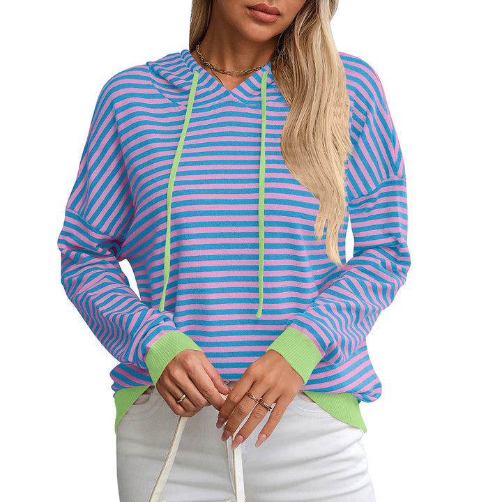 Damen gestreifter Hoodie mit lässigem Schnitt und kontrastierenden Details Drune