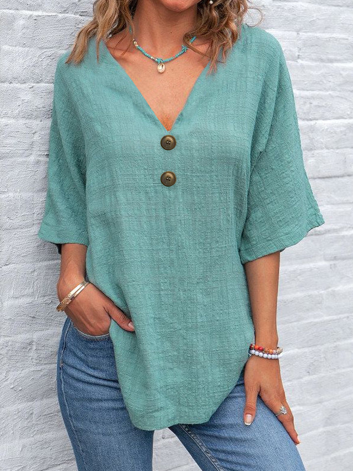 Damen V-Ausschnitt Bluse mit Knopfdetails Drune