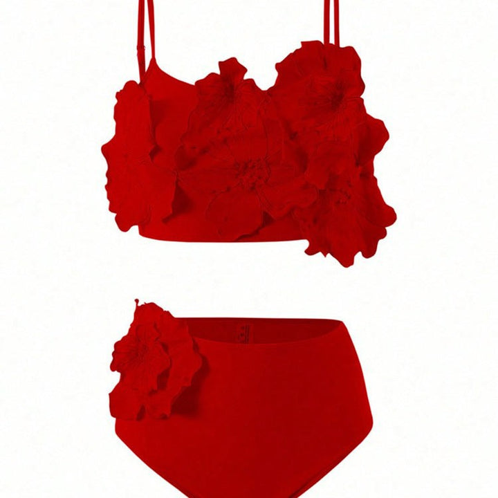 Damen Zweiteiliges Bikini-Set mit floralem Design und hochgeschnittenem Slip Drune