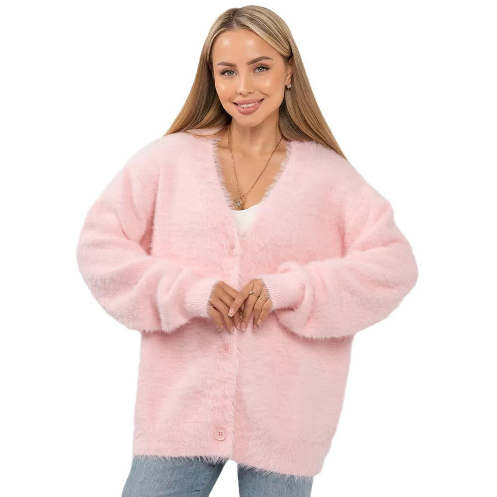 Damen Flauschige Strickjacke mit offenem Design und weichen Ärmeln Drune