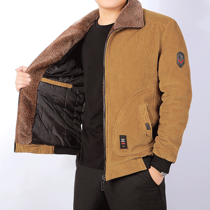 Herren Kurz geschnittene Cord‑Bomberjacke mit Teddykragen und Rippbündchen Drune