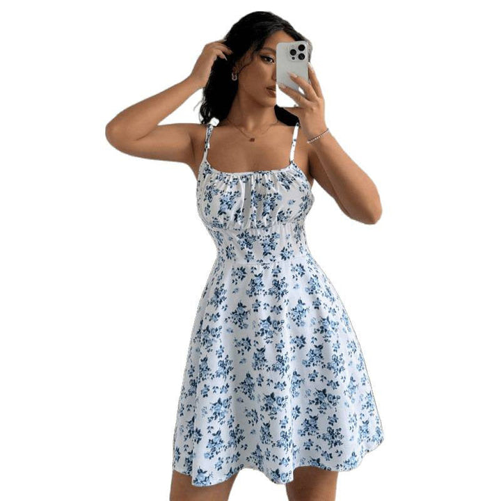 Damen Sommerliches Blümchenkleid mit verstellbaren Spaghettiträgern Drune