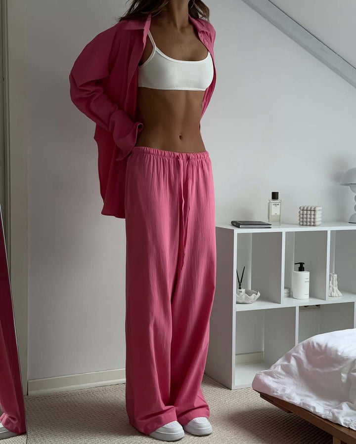 Damen Weite Lounge-Hose mit elastischem Kordelbund und fließendem Palazzoschnitt Drune