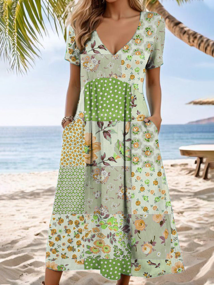 Damen Maxikleid mit floralen Patchwork-Design Drune
