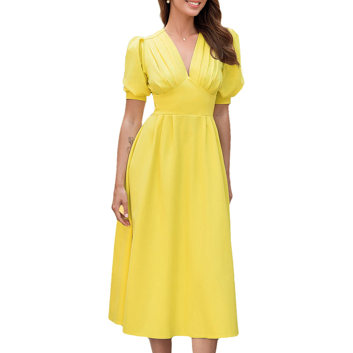 Damen Midi Kleid mit Puffärmeln Drune