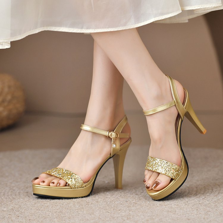 Damen Glitzernde Plateau-Sandaletten mit verstellbarem Riemen Drune