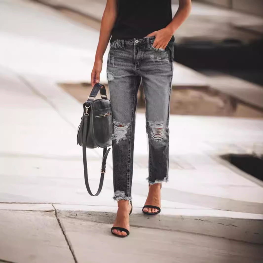 Damen Jeanshose mit modischen Destroyed-Details und bequemer Passform Drune