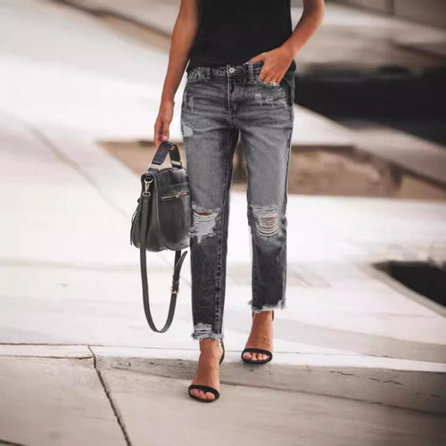Damen Jeanshose mit modischen Destroyed-Details und bequemer Passform Drune