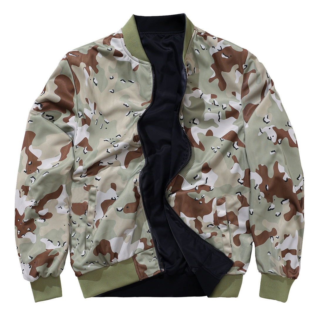 Herren  fluginspiriertes Bomberjacke mit gerippten Bündchen Saum Camouflage-Futter und Ärmel-Utility-Tasche Drune