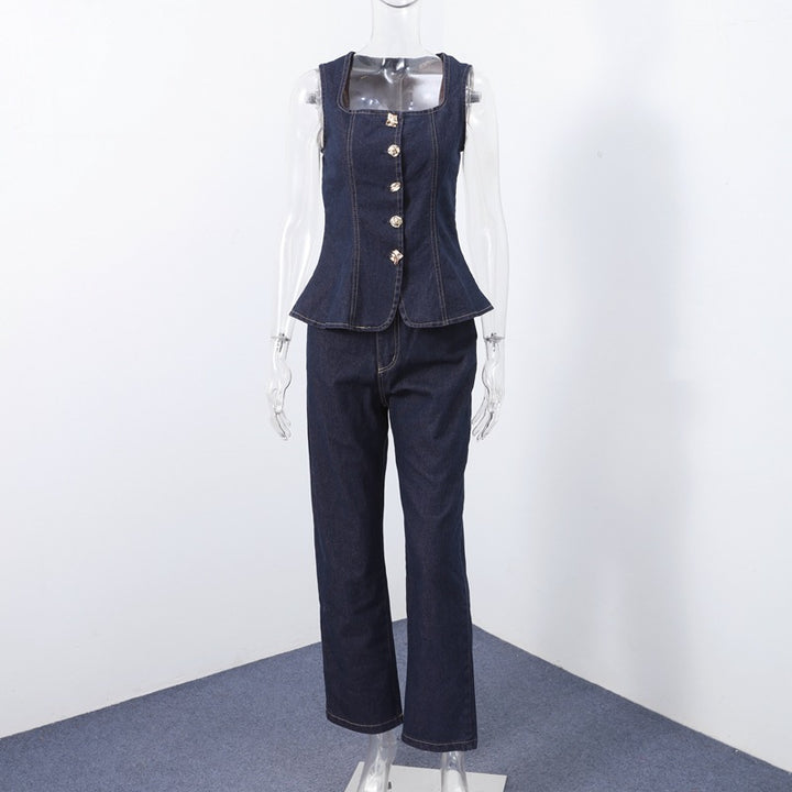 Damen Jeans-Overall mit taillierter Silhouette und eleganten Knopfdetal