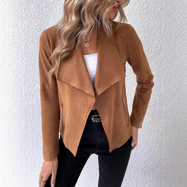 Damen eleganter Kurz-Blazer mit asymmetrischem Schnitt und Reißverschlusstaschen Drune