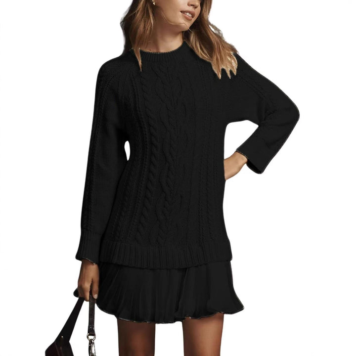 Damen nan Kabelstrick-Pullover mit Tunika-Schnitt, Zopfmuster und Rippbündchen Drune