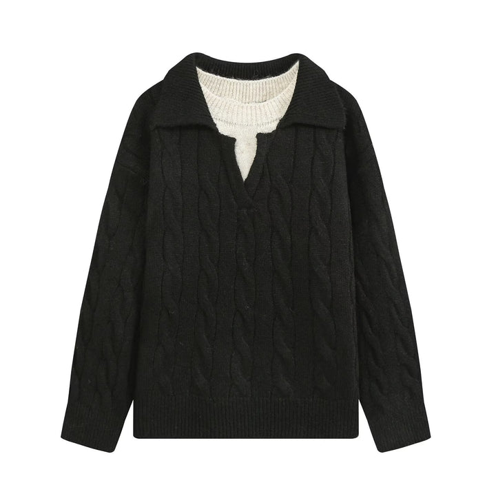 Damen Grobgestrickter Oversize-Pullover mit Polokragen und Zopfmuster Drune