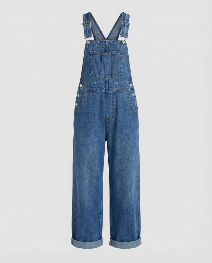Damen Jeans Latzhose Oversized mit tiefen Taschen