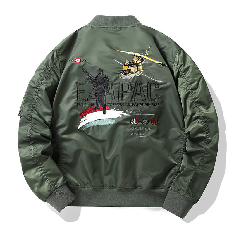 Herren Piloten-Bomberjacke im Vintage-Military-Stil mit gestickten Flugpatches und wasserabweisender Nylonoberfläche Drune
