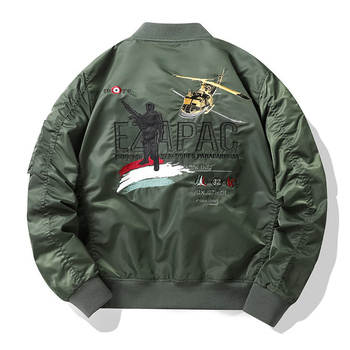 Herren Piloten-Bomberjacke im Vintage-Military-Stil mit gestickten Flugpatches und wasserabweisender Nylonoberfläche Drune