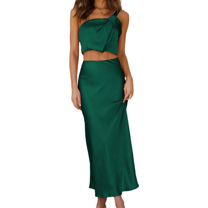 Damen elegantes Crop-Top und Maxirock Set aus luxuriösem Satin Drune